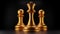 3d visualization Gold queen chess, standing against black background