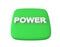 3d visualization of a green button with a white volumetric designation `power`