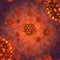 3d visualize of coronavirus floating on red background