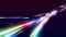 3d vj loop, abstract background with futuristic flow of multicolor glow lines. Light streaks fly pass camera or flight
