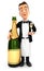 3d waiter standing next to champagne bottle