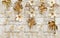 3d wallpaper golden jewelry flowers and golden fishes on stone background