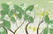 3d wallpaper green leaves and flowers on a background of twigs