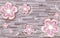 3d wallpaper pink diamond roses and butterflies on stone background