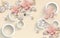 3d wallpaper pink jewelry flowers with silver branches and silver balls
