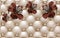 3d wallpaper red  jewelry flowers on golden leather background
