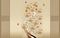3d wallpaper small jewelry flowers with golden branches on golden background