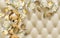 3d wallpaper white jewelry flowers with golden branches on leather background