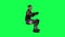 3D warrior animation man in black suit playing video game from left angle on green screen 3D people walking background chroma key