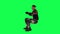 3D warrior animation man in black suit playing video game from right angle on green screen 3D people walking background chroma key
