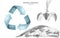 3d Waste crane arm claw. Low poly polygonal garbage landfill industrial eco banner. Planet global pollution grabber