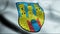 3D Waving Germany City Coat of Arms Flag of Burg bei Magdeburg Closeup View