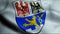 3D Waving Germany City Coat of Arms Flag of Erlangen Closeup View