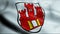 3D Waving Germany City Coat of Arms Flag of Weilheim in Oberbayern Closeup View