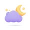 3D weather forecast icons Night with moon and clouds on a rainy day. 3d illustration