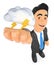 3D Weather man with cloud and lightning. Thunderstorm day
