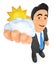 3D Weather man with sun and cloud. Cloudy day