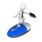 3d white businessman on big blue pc mouse.