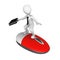 3d white businessman on big red pc mouse.