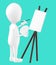 3d white character , artist , empty canvas , pallete , brush