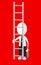 3d white character holding briefcase and standing in front of a ladder - way to climb success concept
