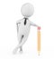 3d white character leaning towards a pencil -