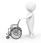 3d white character moving an empty wheel chair