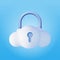 3d White Cloud with Locked Padlock.