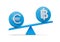3d White Euro And Baht Symbol On Rounded Blue Icons With 3d Balance Weight Seesaw, 3d illustration