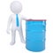 3d white man and a blue barrel