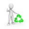 3d white man with green recycling symbol shows thumbs up gesture.