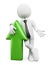 3D white people. Businessman with a green arrow