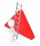 3d white people climb up with the help of a ladder towards a triangular shape