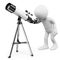 3D white people. Man looking through a telescope