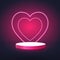 3D white and pink circle shape podium display with Neon hearts. Valentines banner for Wedding greeting card. Space for your design