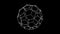 3D white polyhedral ball rotates on its axis black backdrop. Object consisting of flickering particles 60 FPS. Science