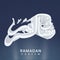 3D White Ramadan Kareem Calligraphy In Arabic Language On Glossy Blue Floral Or Mandala Pattern