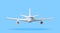 3D White Realistic Airplane Isolated on Blue