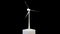 3d wind turbine producing electricity, environmental concept, loop, against black