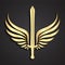 3d winged sword gold symbol