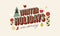 3D Winter Holidays Font With Bird, Xmas Tree, Flower Stem, Snowflakes Decorated On Beige