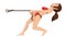 3D Woman in bikini pulling a rope. Blank poster