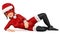 3D Woman christmas superhero lying on the ground pointing down