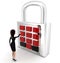 3d woman lock and password authentication security concept
