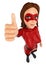 3D Woman masked superhero with thumb up