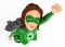 3D Woman superhero of recycling flying