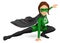 3D Woman superhero of recycling posing with hand on floor