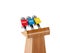 3d Wooden podium with news microphones.