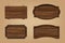 3D wooden sign boards. Wood texture. Natural timber. Old bar or saloon vintage table. Rustic aged frame. Empty