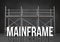 3D word mainframe against scaffolding in grey room